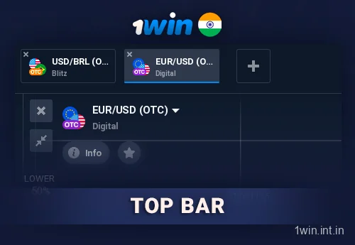 Top bar Interface in 1Win Trading game