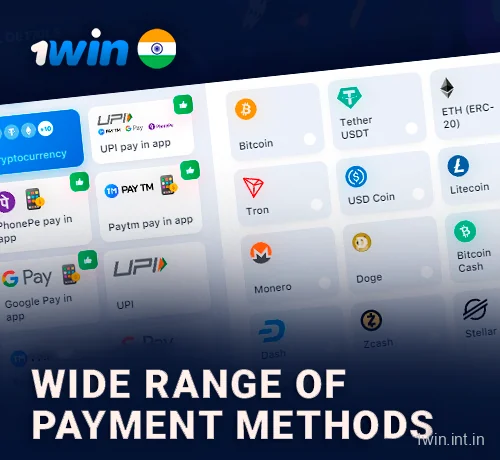 Payment system options on the 1Win website