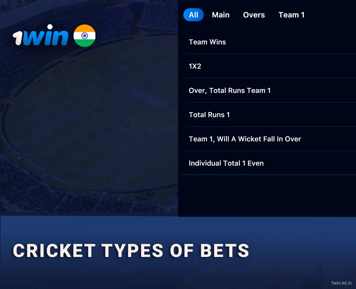 1Win Offers Different types of bets, depending on the match type and user preferences