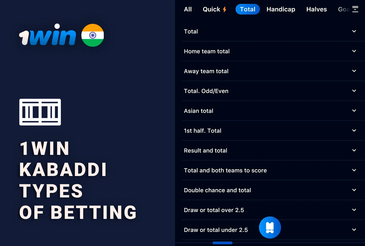 Kabaddi Types of Bets - 1Win