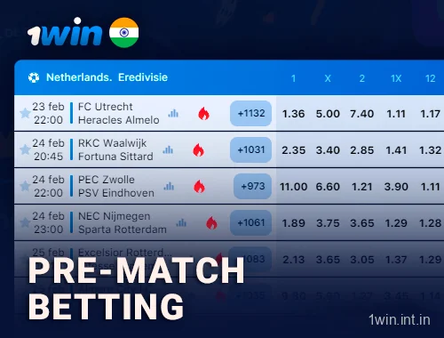 About pre-match betting on 1Win India website