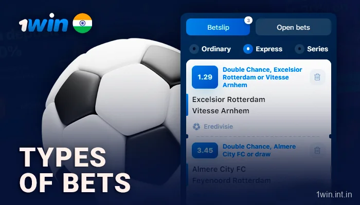 Existing types of bets at bookmaker 1Win India