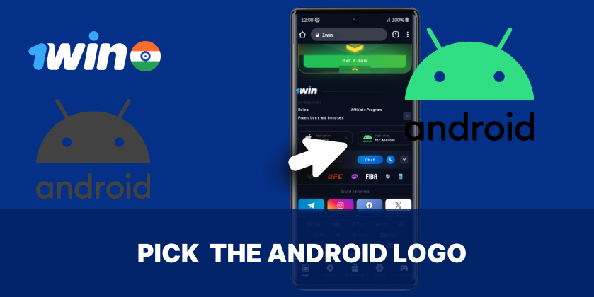 Select the Android icon to proceed with the 1win app installation